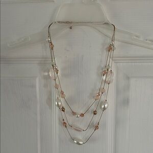 Layered Pink Bead and Pearl Necklace for Women